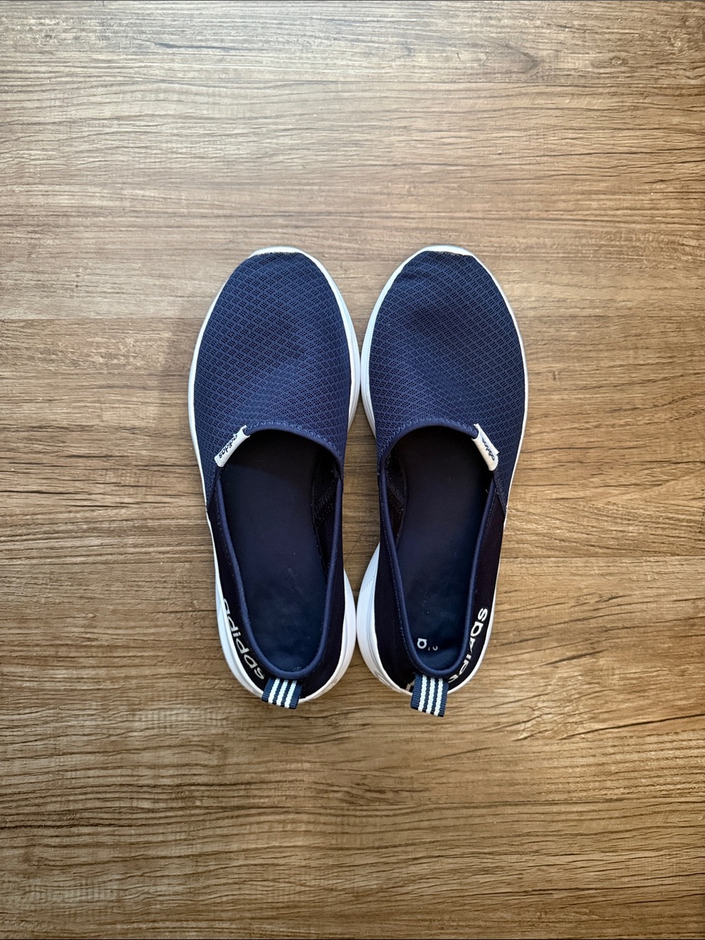 Adidas Women’s Navy Slip-On Athletic Shoes with white soles size 8